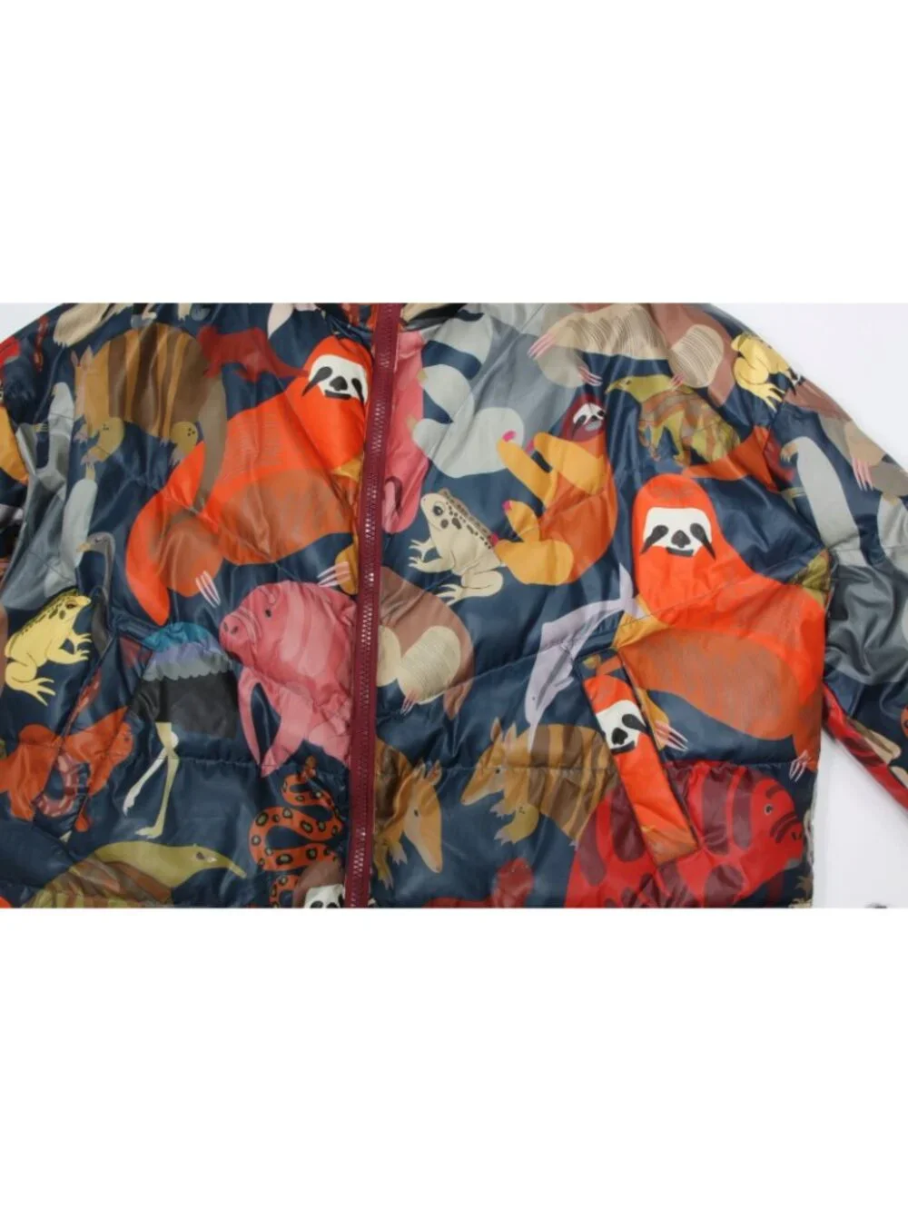 FARM RIO Reversible Striped Rainbow Animal Rainforest Puffer Jacket sz XL /650 - Picture 9 of 11